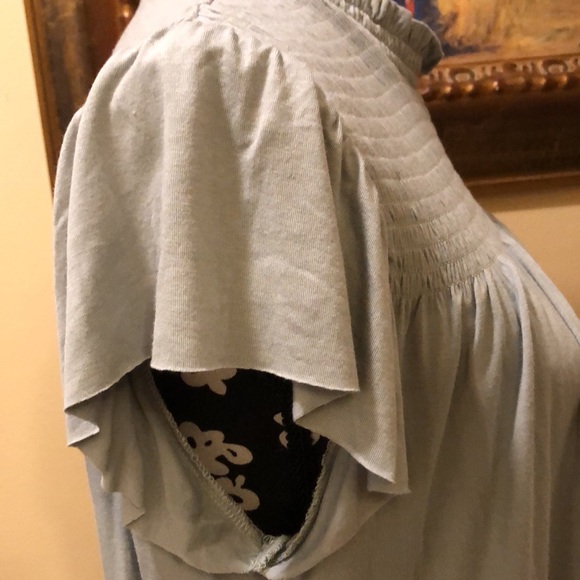 Xhilaration flutter sleeve high ruffle neck upper bodice tucking and crochet hem - Picture 7 of 11